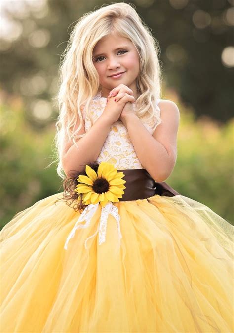 Yellow Flower Girl Dress Toddler Park Art