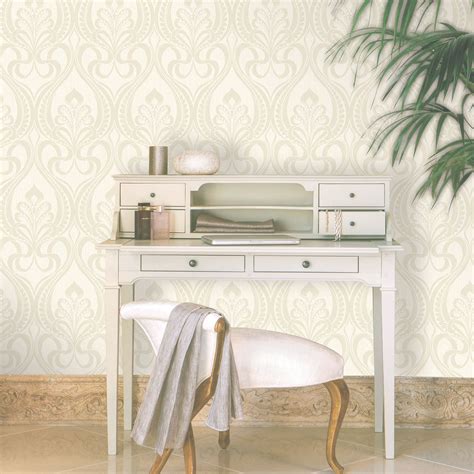 Cream Art Nouveau Glitter Effect Wallpaper Departments Diy At Bandq