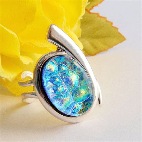 Dichroic Ring Silver Plated Fused Glass Jewelry Stylish