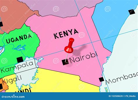 Kenya Nairobi Capital Fixado No Mapa Político Ilustração Stock