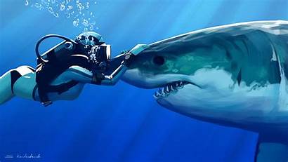 Shark Diver Diving Scuba 4k Wallpapers Sharks