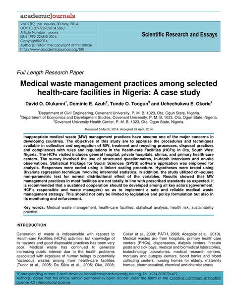 Medical Waste Management Practices Case Study