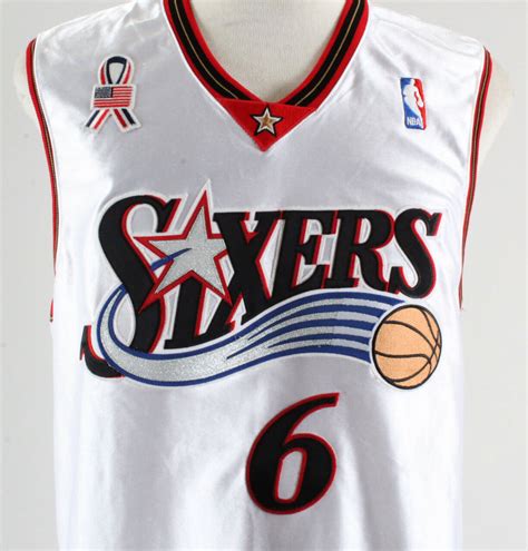 3 jersey during a ceremony at halftime of a game against the wizards at the wells fargo center on saturday. 2002 Allen Iverson Extra Event-Issued All-Star Jersey ...