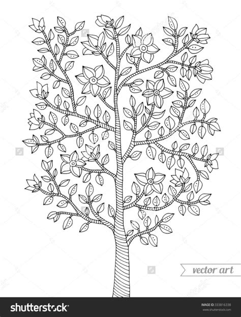 See more ideas about coloring pages, trees to plant, tree art. Coloring Pages: Forest Tree Bush Flowers Blossom Branch With Leaves Vector Tree Coloring Pages ...