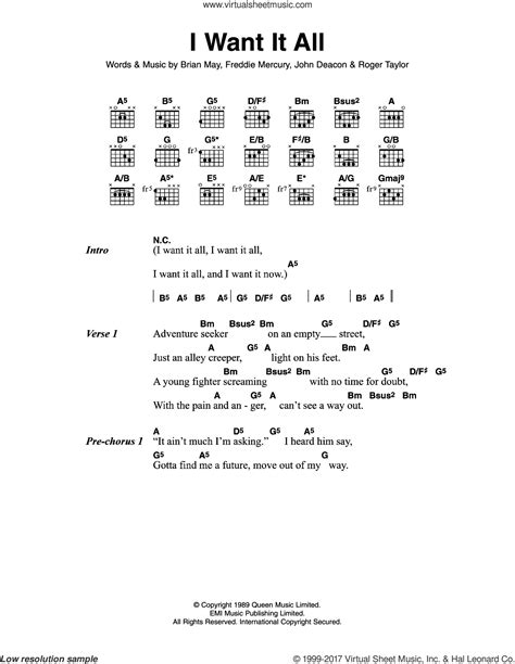 Queen I Want It All Sheet Music For Guitar Chords Pdf