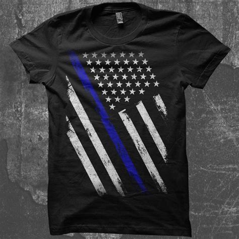 Thin Blue Line Flag Vector T Shirt Design For Commercial Use Buy T