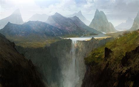 Andree Wallin Waterfall Mountain Landscape Nature Water Artwork