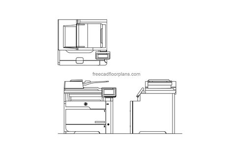 Hp Laserjet Printer All 2d Views Autocad Block Free Cad Floor Plans