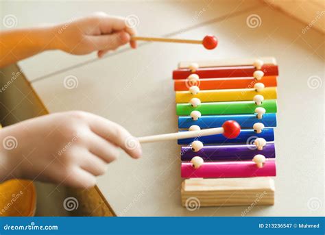 Child Play Xylophone At Home For Homeschooling Musical Talent Stock