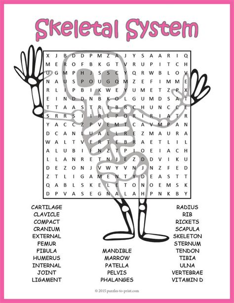 Human Skeletal System Word Search Worksheet Human Body Skeletal