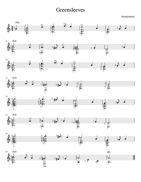 Solo part sheet music by anonymous: Greensleeves Sheet music for Guitar | Download free in PDF ...
