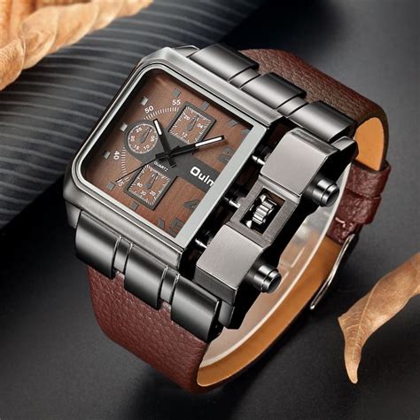 Oulm Brand Original Unique Design Square Men Wristwatch Wide Big Dial