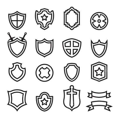 Conjunto De Iconos De Escudo De Contorno Png Aislado Objeto