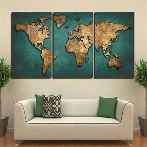 Buy Hd Printed 3 Piece Canvas Art World Map Canvas