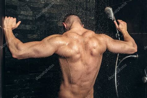 pics gym shower muscular fitness bodybuilder taking a shower after training close up details