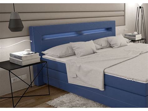Nur noch 6 artikel verfügbar. Boxspringbett 180x200 cm blau Stoffbezug LED DALIAN