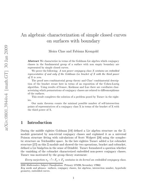 PDF An Algebraic Characterization Of Simple Closed Curves On Surfaces