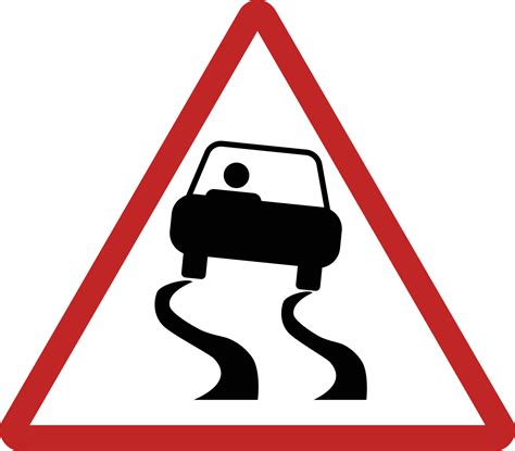 Red Triangle Slippery Road Sign Car Out Of Control Symbol Traffic