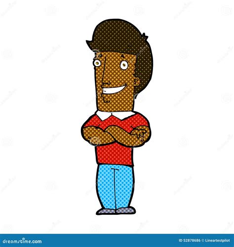 Comic Cartoon Man With Folded Arms Grinning Stock Illustration