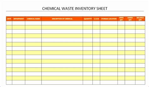 Chemical Inventory List Template Excel
