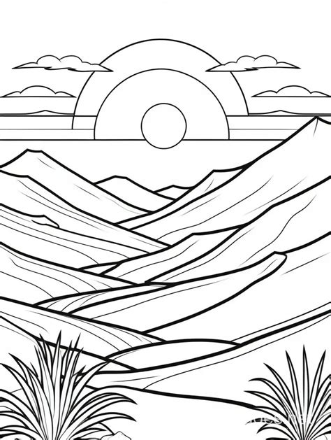Serene Desert Sunset Coloring Page For Kids Ai Coloring Pages Generator