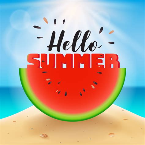 Hello Summer Lettering On Watermelon Sliced 211144 Vector Art At Vecteezy