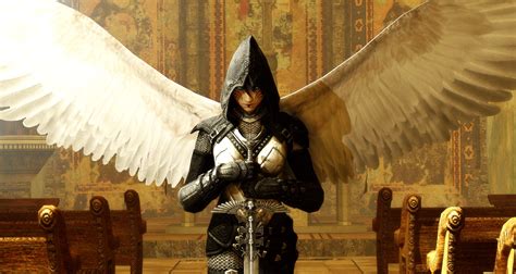 Black And White Angel Character Illustration Fantasy Art Sword Armor