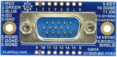 D15hd M Bo V1av Db15hd Vga Male Breakout Board Vertical D Sub Elabguy