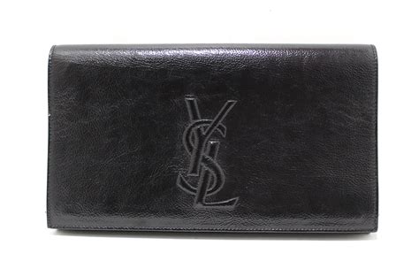 Authentic Ysl Yves Saint Laurent Black Patent Leather Clutch Bag