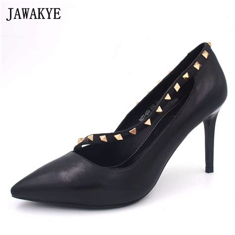 Jawakye Rivets Studded Belt Gladiator High Heels Pumps Women Shoes
