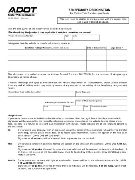 Adot Beneficiary Designation Form Fill Out And Sign Printable Pdf