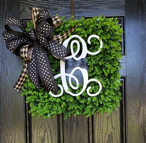 Boxwood Wreath, Square Boxwood Monogram Wreath, Monogram Wreath, Everyday Wreath, Boxwood Wreath ...