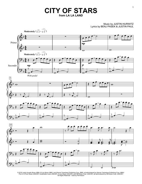 Download Piano Duet Sheet Music To City Of Stars By Ryan Gosling And Emma