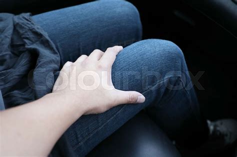 A Man Hand Touch Woman Leg Stock Image Colourbox