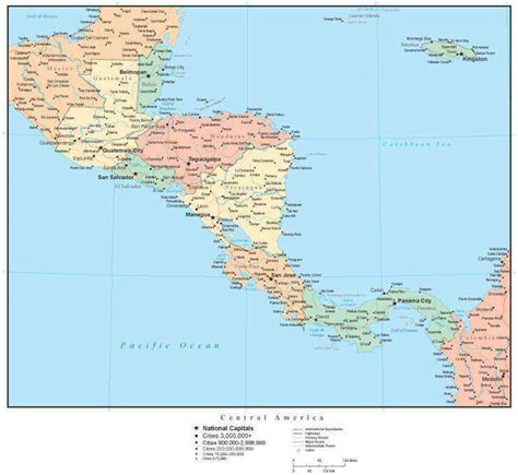 Central America Map With Multi Color Countries Cities And Roads