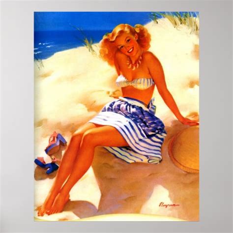 Vintage Gil Elvgren Beach Summer Pin Up Girl Poster Zazzle