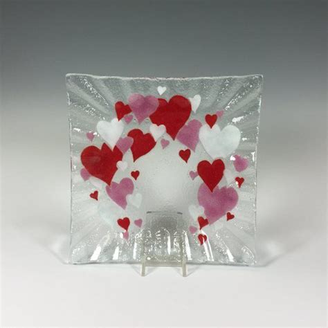 Fused Glass Hearts Serving Dish Valentine S Day Red Heart Valentine Decor Cheese Plate In
