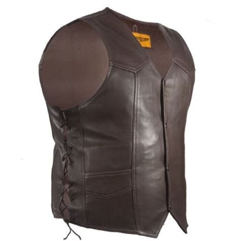 MENS MOTORCYCLE BROWN PREMIUM NAKED COWHIDE LEATHER VEST W SIDE LACES
