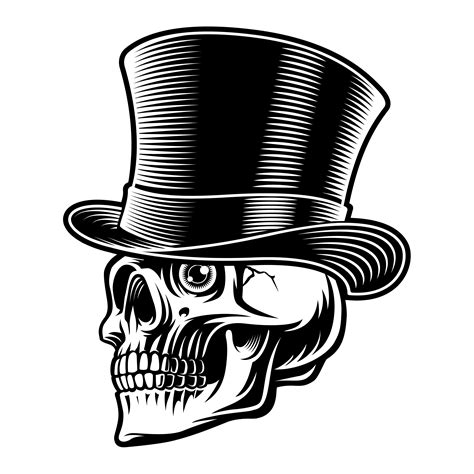 Black And White Illustration Of A Skull In Top Hat 539112 Vector Art At