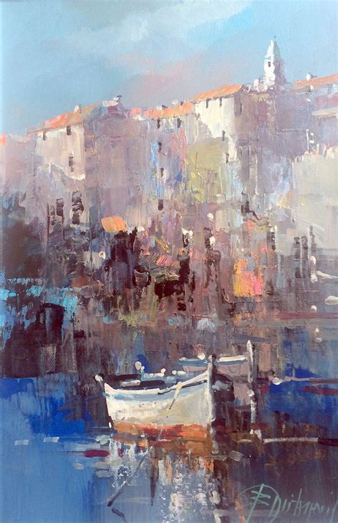 Branko Dimitrijevic Boat Oil On Canvas 30x20cm Art