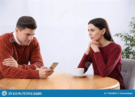 Man Preferring Smartphone Over His Girlfriend Relationship Problems Stock Image Image Of