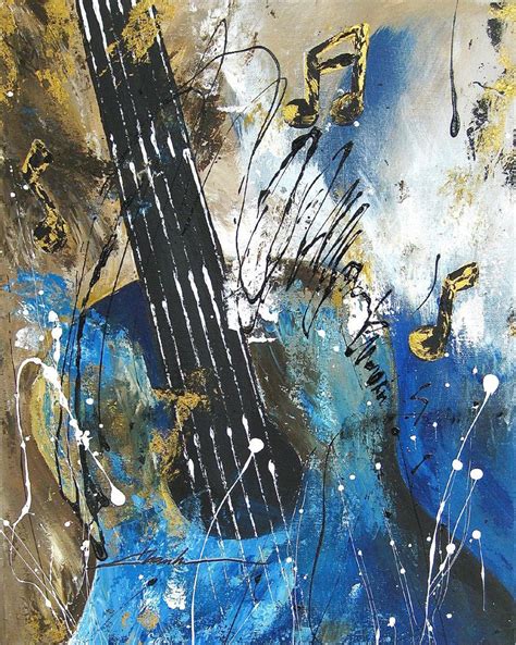 Original Art Abstract Painting Guitar Music Notes Usa Khanh Ha Art