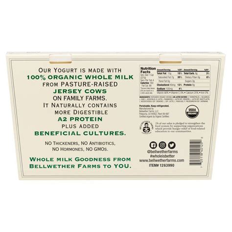 Organic Bellwether Whole Milk Yogurt 2 X 32 Oz Costco Food Database