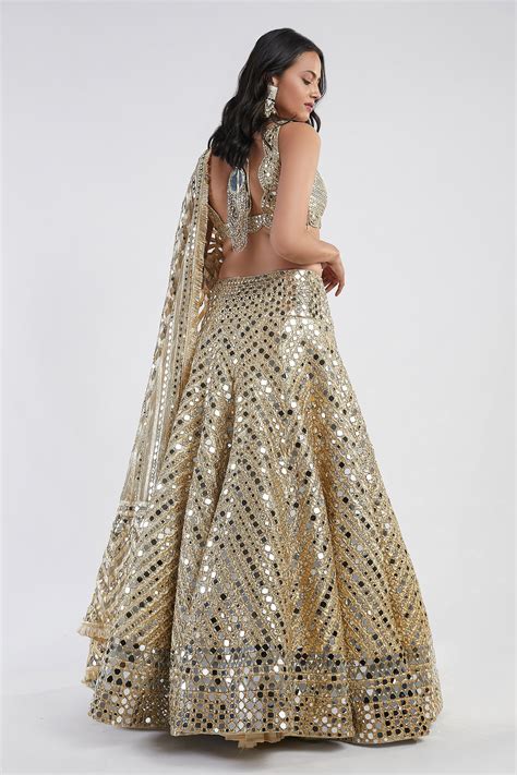 Buy Abhinav Mishra Gold Net Mirror Embellished Lehenga Set Online Aza Fashions