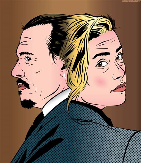 Amber Heard And Johnny Depp Court Portrait Illustration QuickHoney