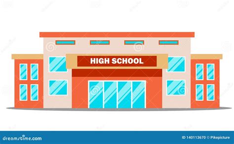 High School Building Vector Classic Isolated Flat Cartoon