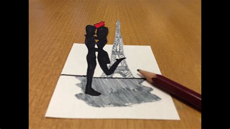 3d Romantic Love In Paris Trick Art Drawing Viyoutube