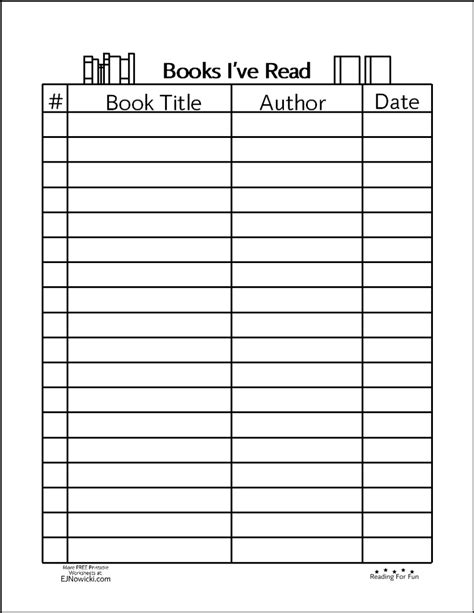 Book Log Template Pages