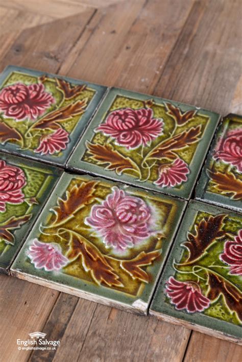 Small Embossed Victorian Floral Tiles X6