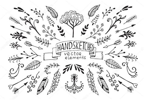 Hand Drawn Vintage Floral Elements — Stock Vector © Utro Na More 54291081